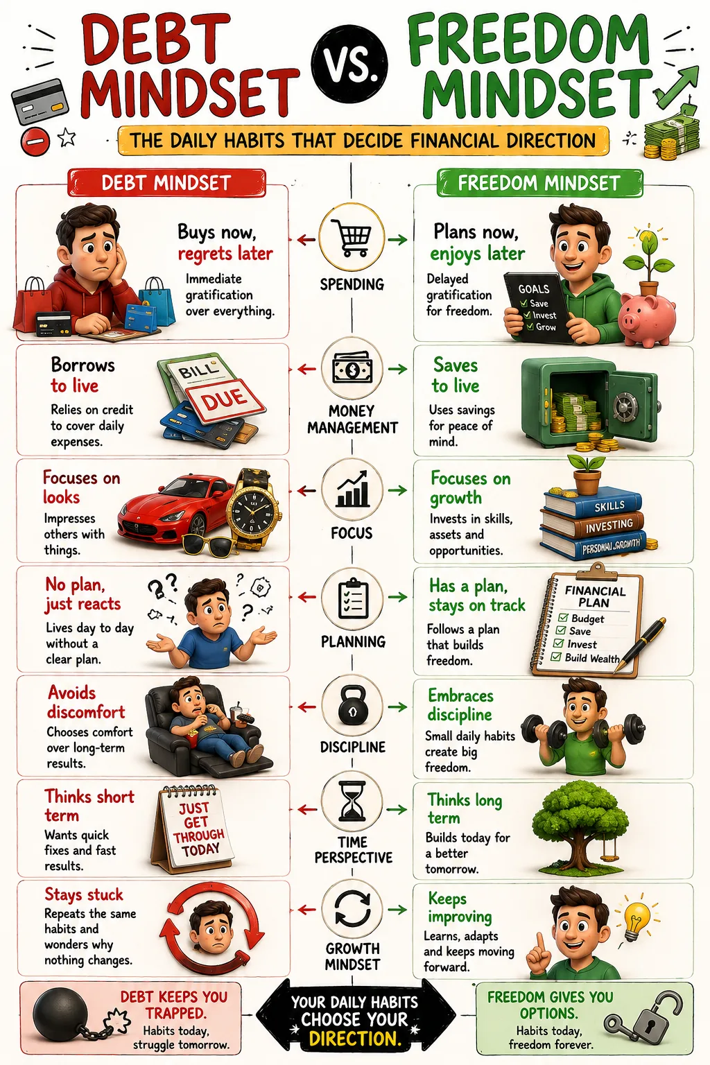 Debt Mindset vs. Freedom Mindset: The Daily Habits That Decide Financial Direction