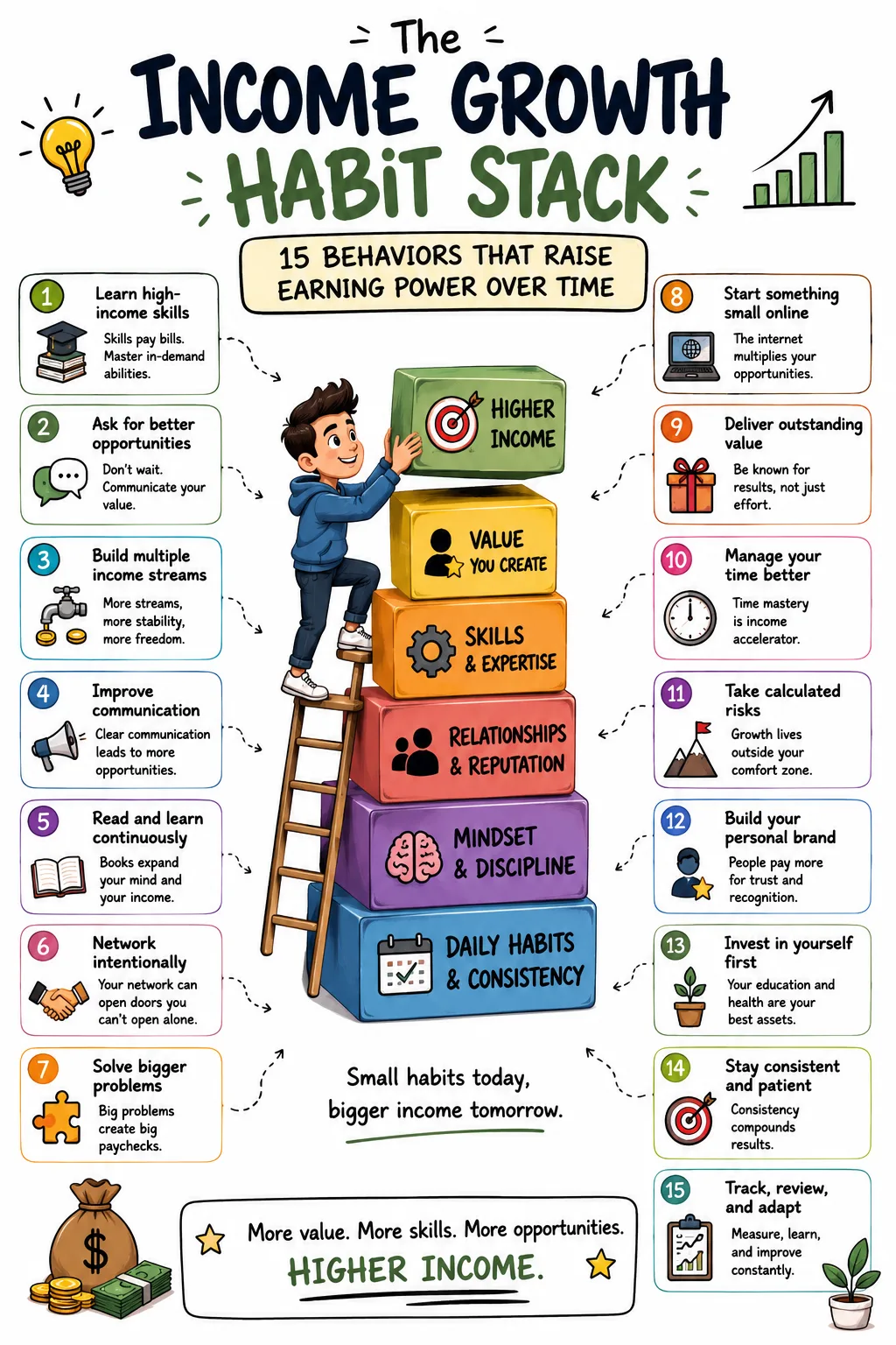 The Income Growth Habit Stack: 15 Behaviors That Raise Earning Power Over Time