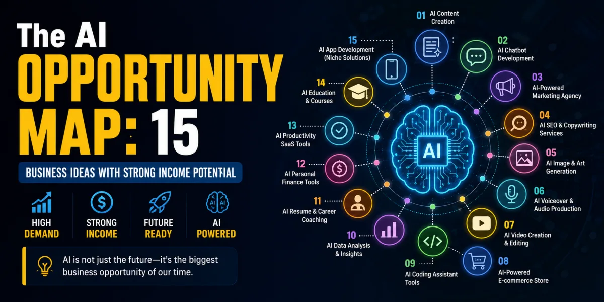 The AI Opportunity Map: 15 Business Ideas with Strong Income Potential